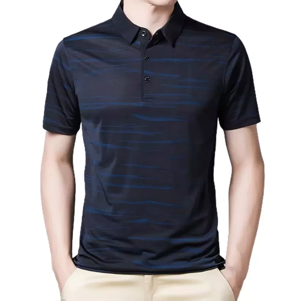 

T-shirt Turn Down Collar Striped Summer Men Short Sleeve Thin Shirt Top for Work Polo-Shirt Men Casual Male Tops Clothing Men