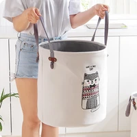 foldable imitation linen printed laundry basket washable round clothes bag with handles home clothes convenient portable