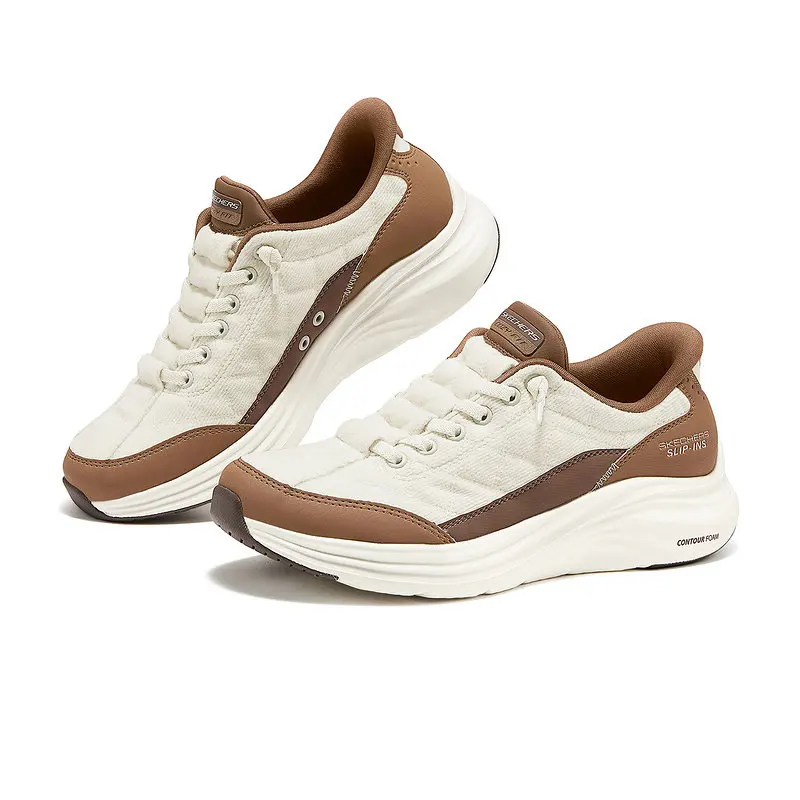 Фото Женские повседневные кроссовки Skechers 150417‑NTBR, натуральный коричневый цвет, с толстой амортизирующей подошвой, легкие и удобные для ежедневных прогулок. №4