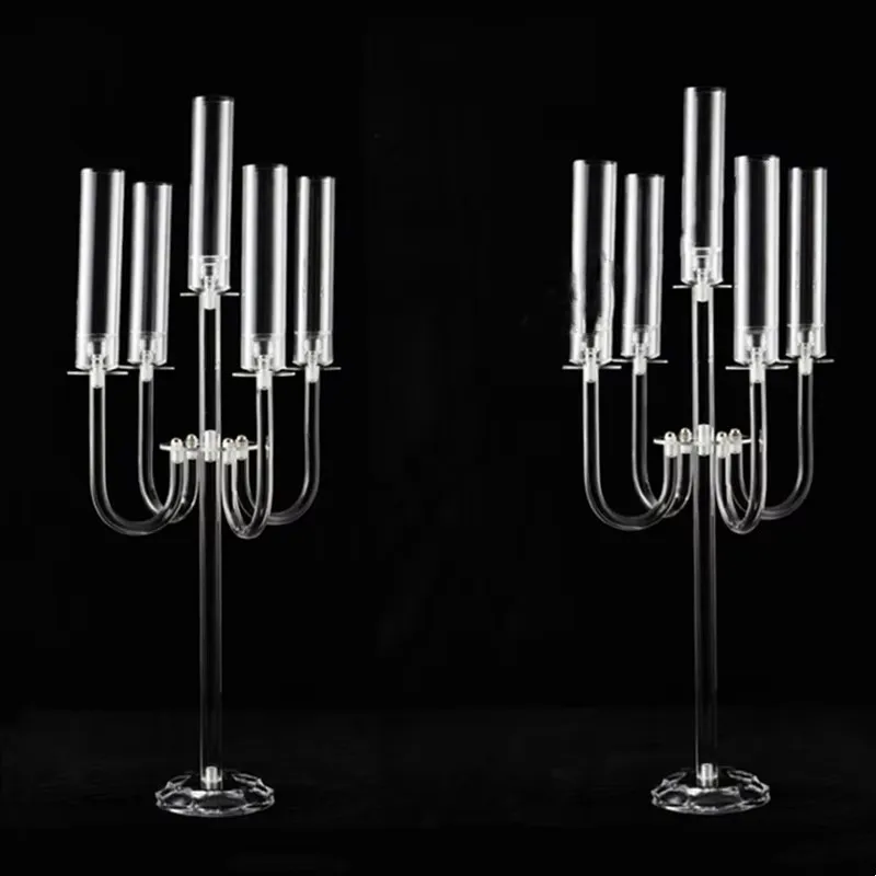 Прозрачные подсвечники 6 головок акриловые канделябры свадебные центральные