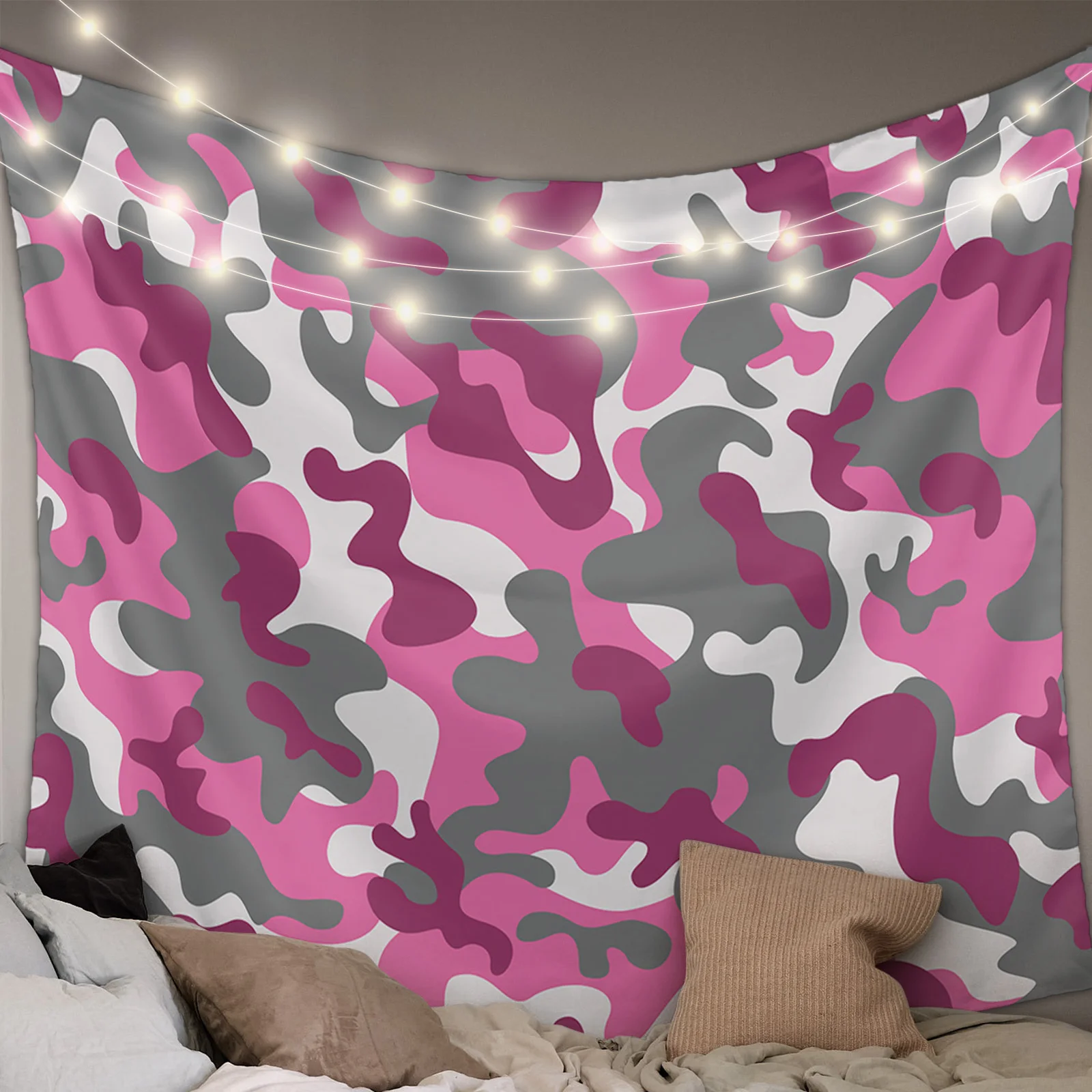 Розовый Камуфляжный гобелен Настенная ткань пляжное одеяло в стиле хиппи
