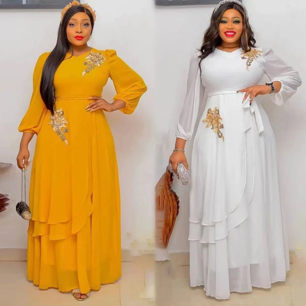 

MD African Chiffon Long Dresses For Women 2022 Summer Plus Size Evening Dress Turkey Kaftan Robe Ankara Dashiki Outfits Vestido
