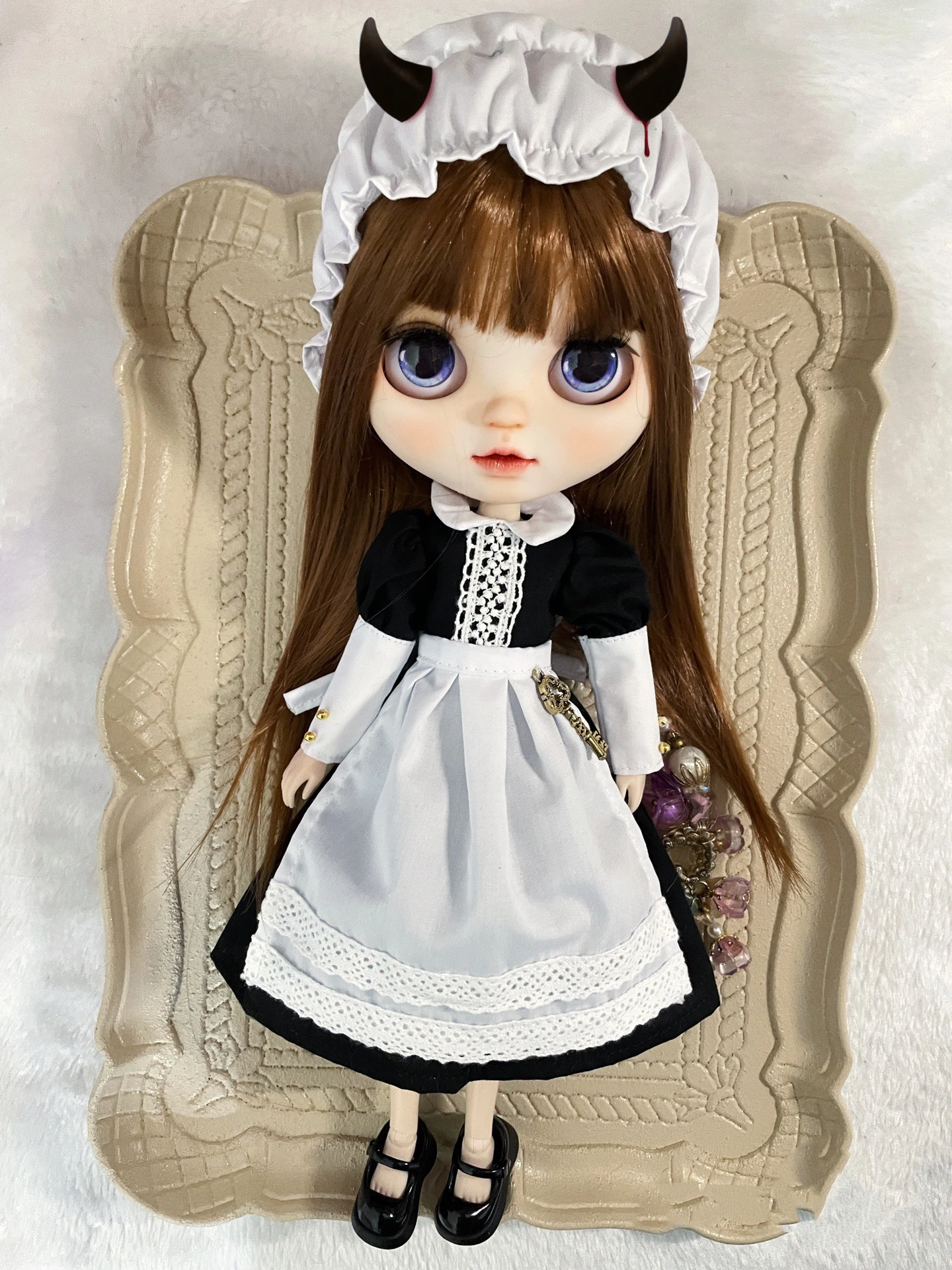 

Женская одежда, юбка служанки, черно-белое платье 1/6, 30 см, куклы (подходит для Pullip,Ob24, Licca)