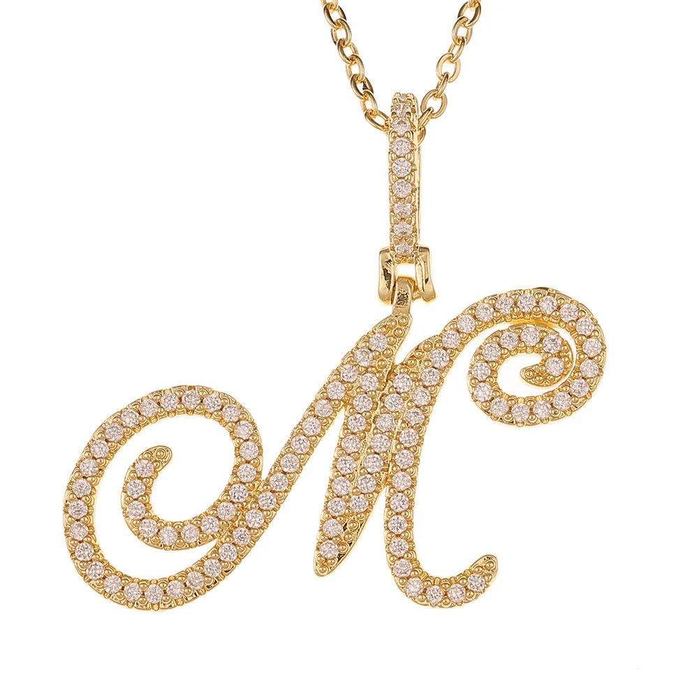 Large Initial Pendant Necklaces Hip Hop Man Women Big Letter Zircon Pendant Necklace