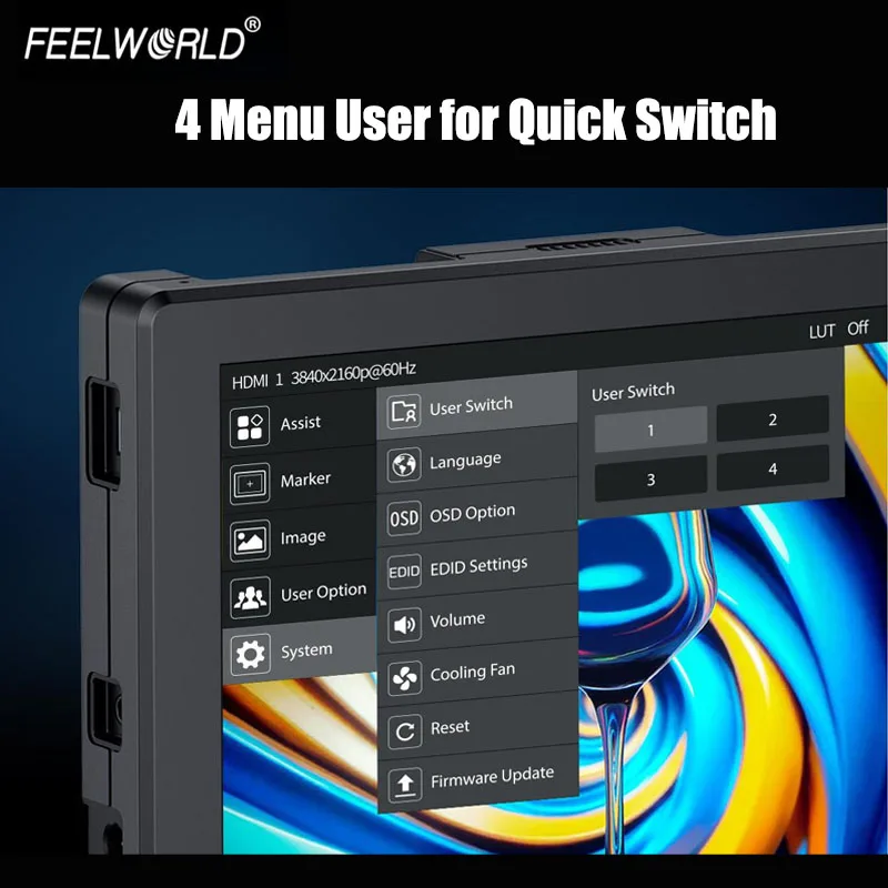 Фото FEELWORLD T7S PRO 7-дюймовый 3G SDI 2000NIT полевой монитор для камеры с ультравысокой яркостью, 4K HDMI 60 Гц, 1920x1200 пикселей №5