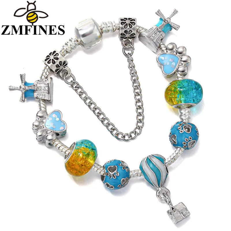 

High-Quality Charms Bracelets For Women Children With Snake Chain Windmill Hot Air Balloon DIY Charms Beads Pendants Jewelry