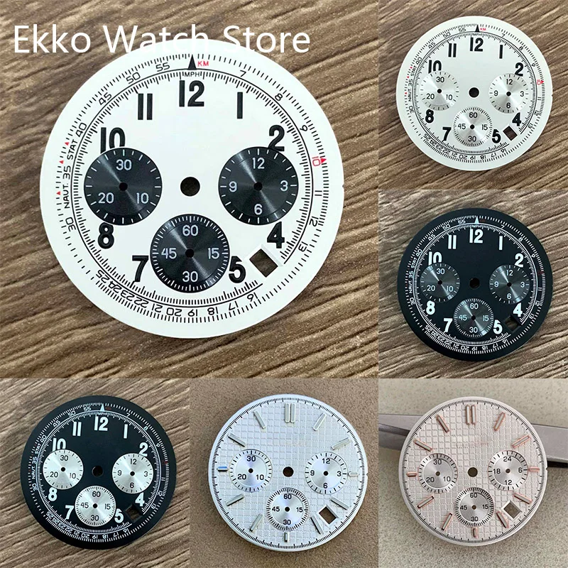 

33.5mm White Field Chronograph Pilot VK63 Dial S Logo Repair Parts for Seiko Mod Quartz Movement Daytona Watch Face