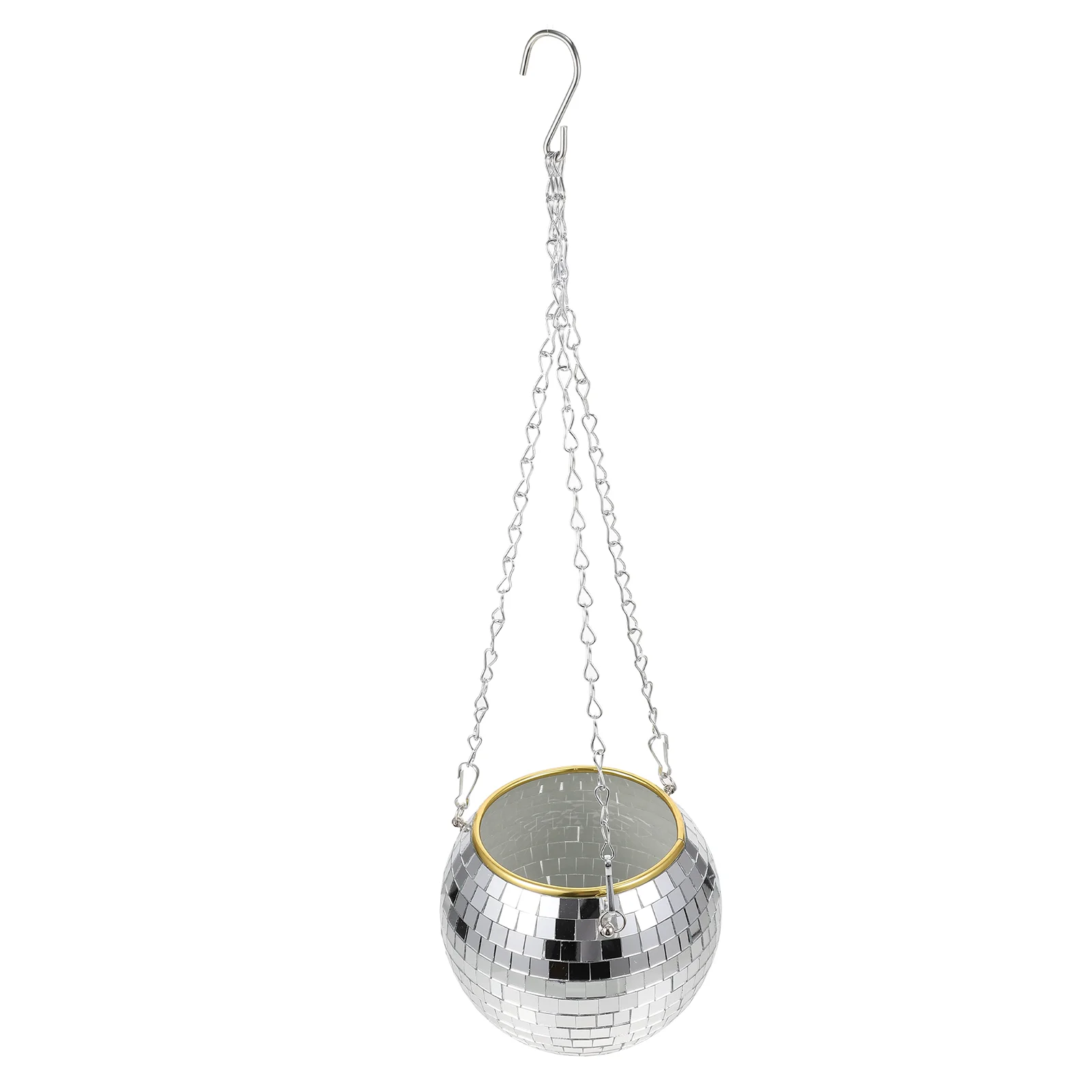 

Hanging Planter Flower Disco Pot Basket Mirror Wall Pots Flowerpot Silver Planters Hanger Chain Plastic Vase Holder Glitter