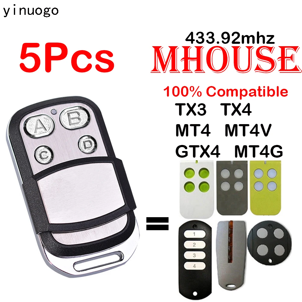 

5 шт., пульт дистанционного управления MOOVO MT4 MT4V MT4G Myhouse Mhouse TX3 TX4 GTX4, Открыватель гаражных дверей, управление гаражными дверями, 433,92 МГц