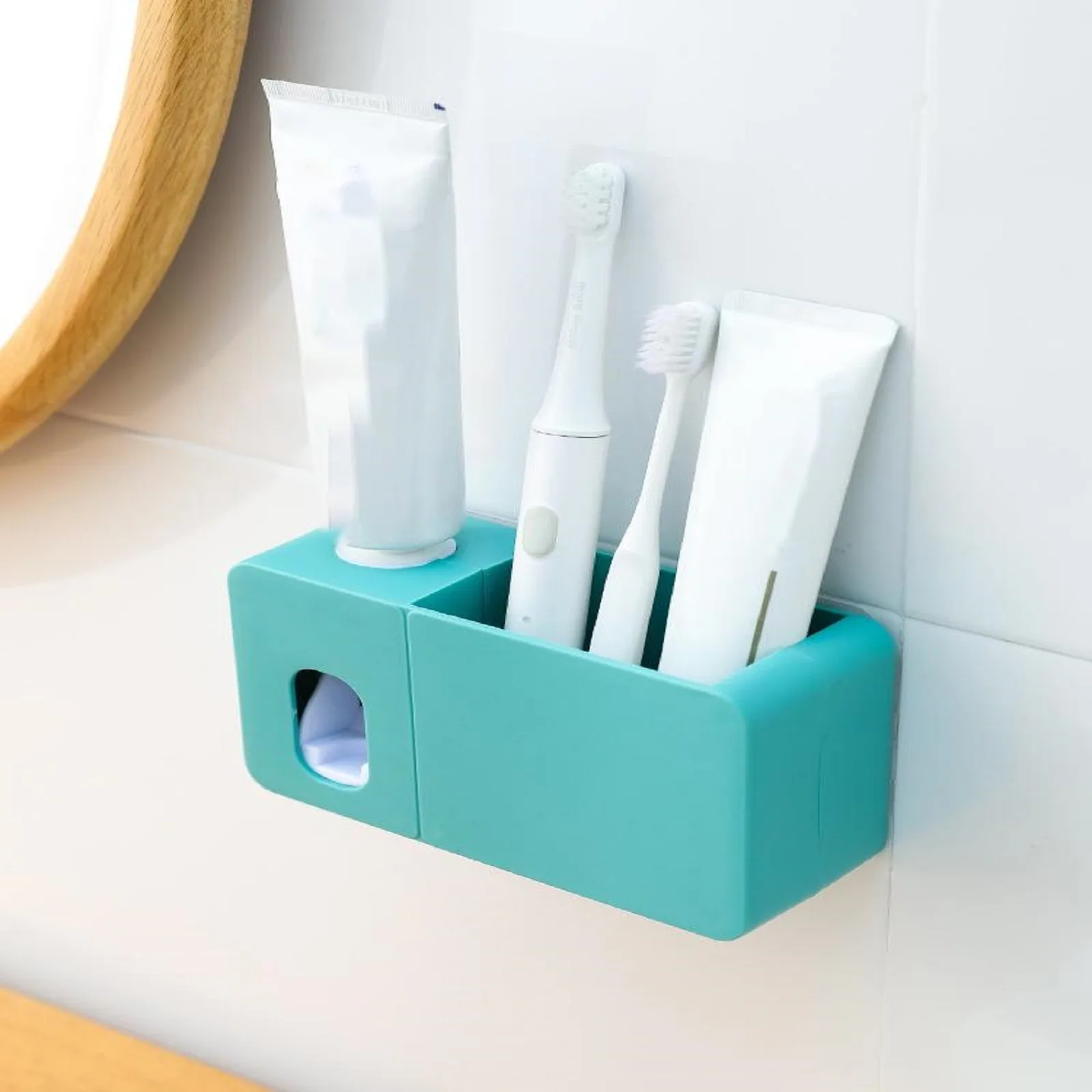 

Многофункциональный самоклеящийся настенный держатель для зубных щеток, домашний автоматический дозатор для зубной пасты в ванной комнат...