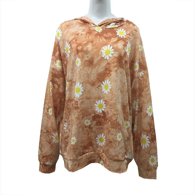 

Long-sleeved Pullover Tie-dye Little Daisy Jacket Europe and The United States 2021 Autumn and Winter Women's Hooded Sweater