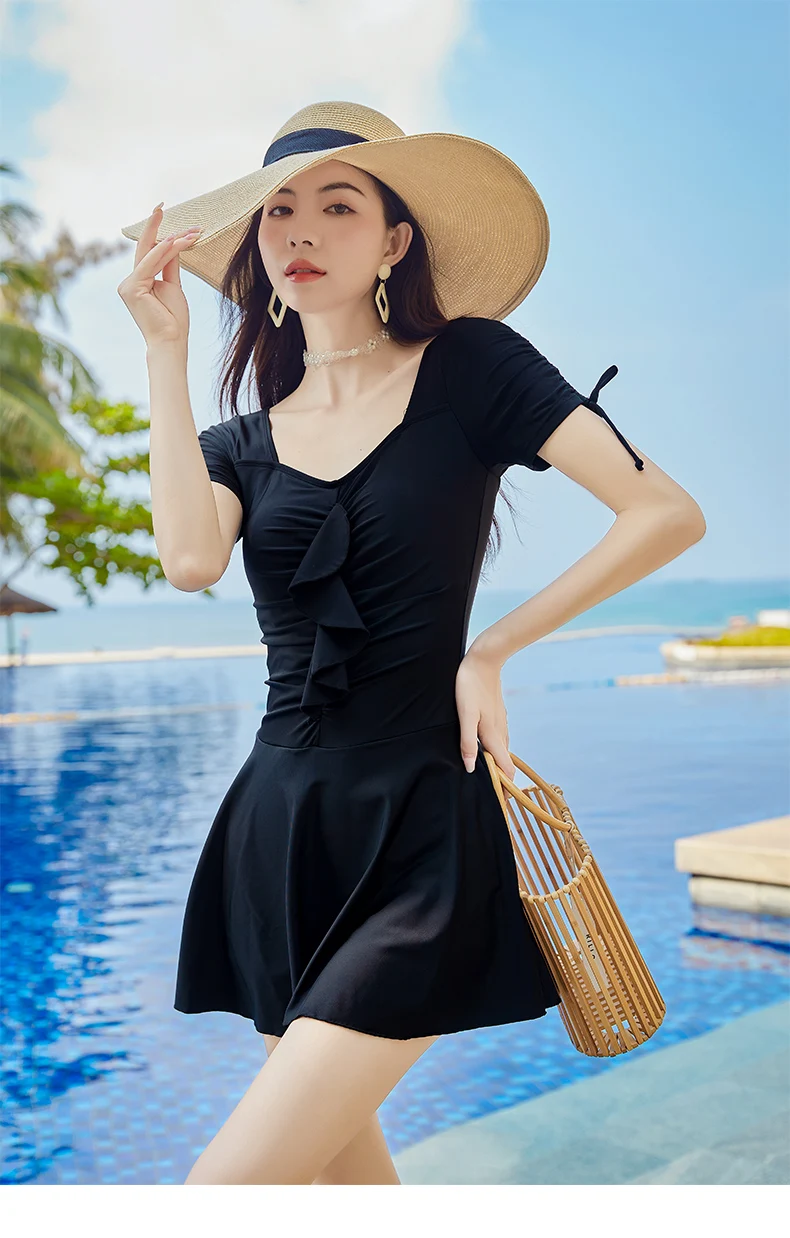 Большой размер купальник юбка шнуровка сексуальный тонкий модный сплошной цвет