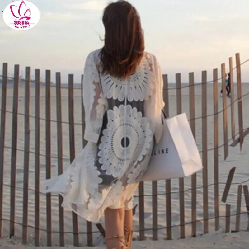 

Black Sunflower Crochet Bikini Cover Up Sexy Swimsuit Beach Dress Women 2022 Summer Bathing Suit Beachwear Tunic Shirt
