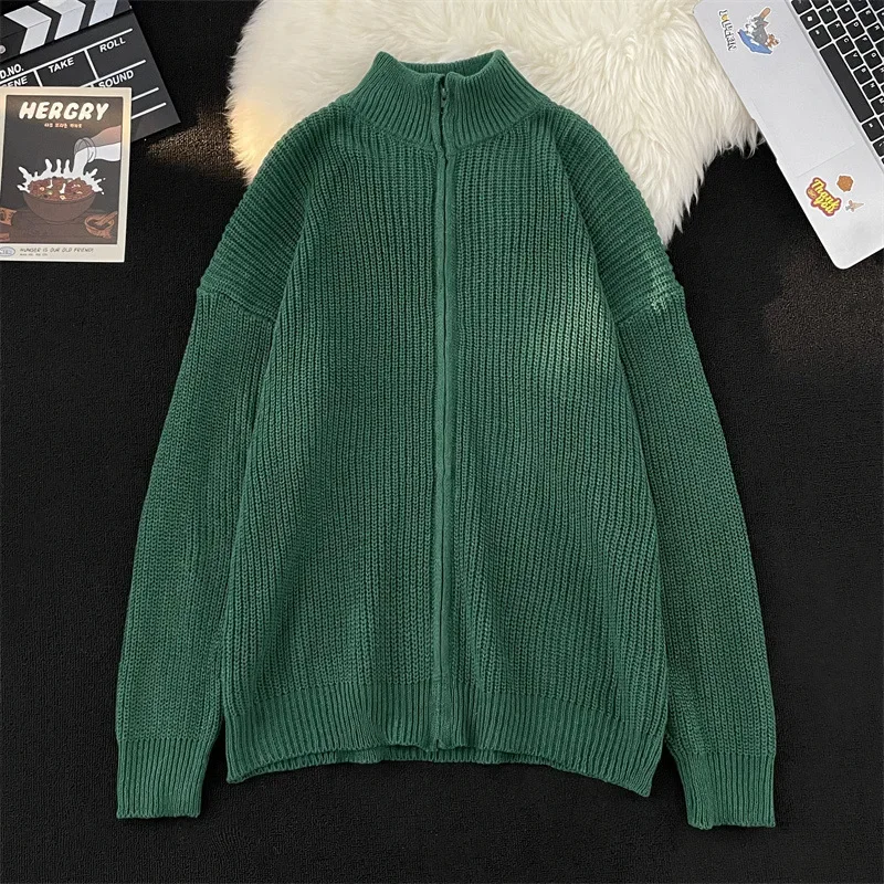 2024 зимний вязаный кардиган на молнии с воротником-стойкой большие размеры