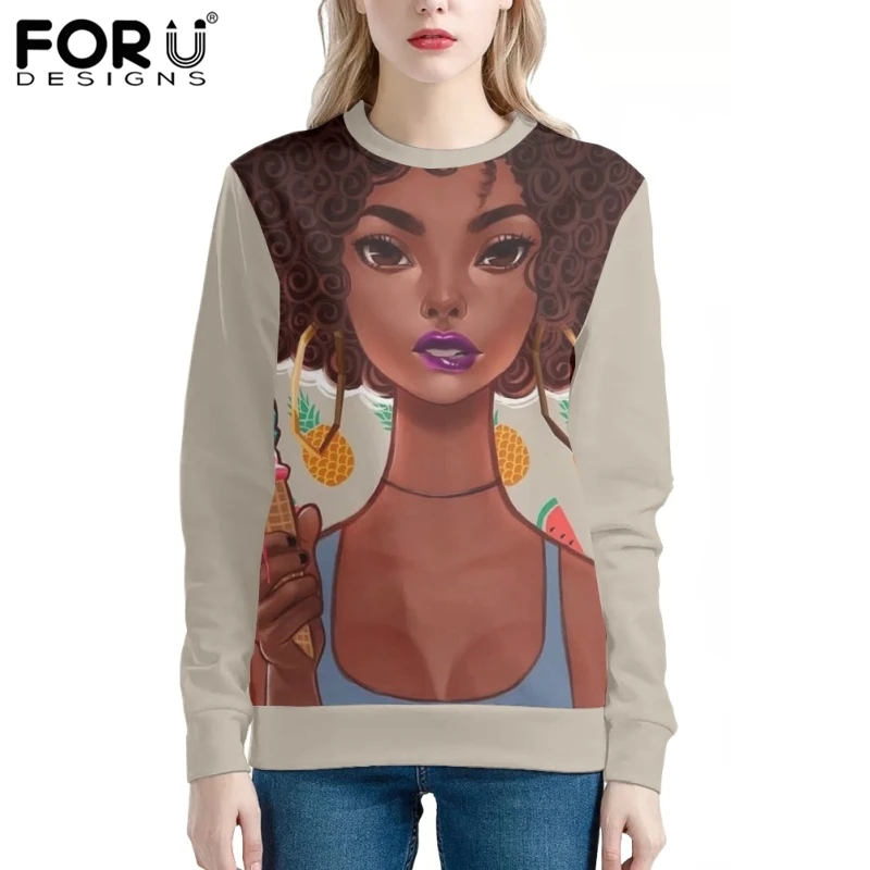 

FORUDESIGNS Autumn African Girls Print Hoodies for WomenOversized Pullovers Female Comfort Sweatshirt Girls Pink Tracksuit 2022