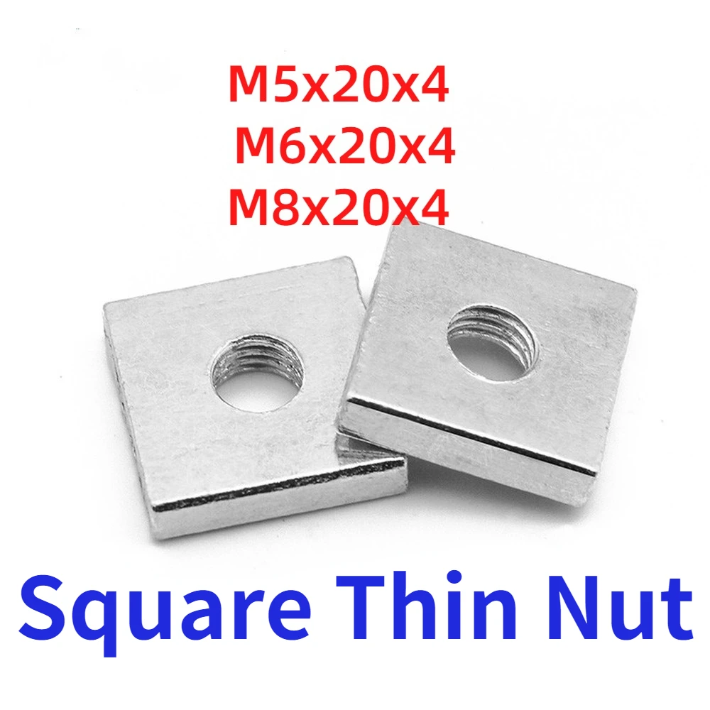 

20pcs Square Nut M8x20x4 M5x20x4 M5 M6 M8 Carbon Steel Color Galvanized Zinc Plated Square Thin Nuts GB39 DIN 562 M6x20x4