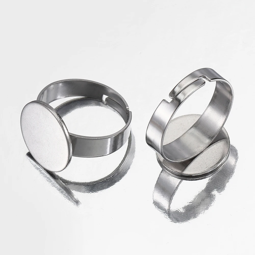 10pcs 8/10/12mm Stainless Steel Ring Settings Adjustable Ring Bezel Blank Round Cabochon Base for DIY Fashion Jewelry Making