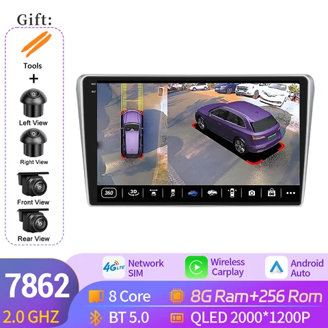 Автомобильный радиоприемник мультимедиа для Toyota Avensis T25 2002-2008 Android 14, навигационный мультимедийный беспроводной BT Carplay 7862 2K QLED экран