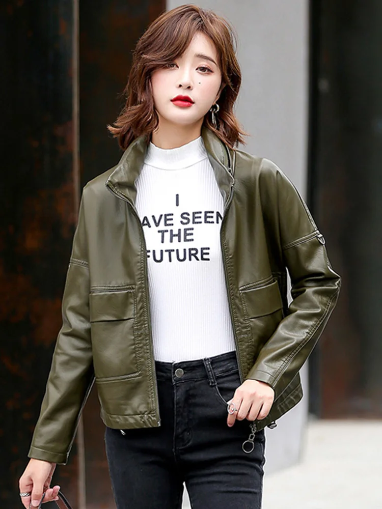 New Women Hidden Hooded Leather Jacket Autumn Winter Cool Trendy BF Style Loose Sheepskin Jacket Casual Short Split Leather Coat