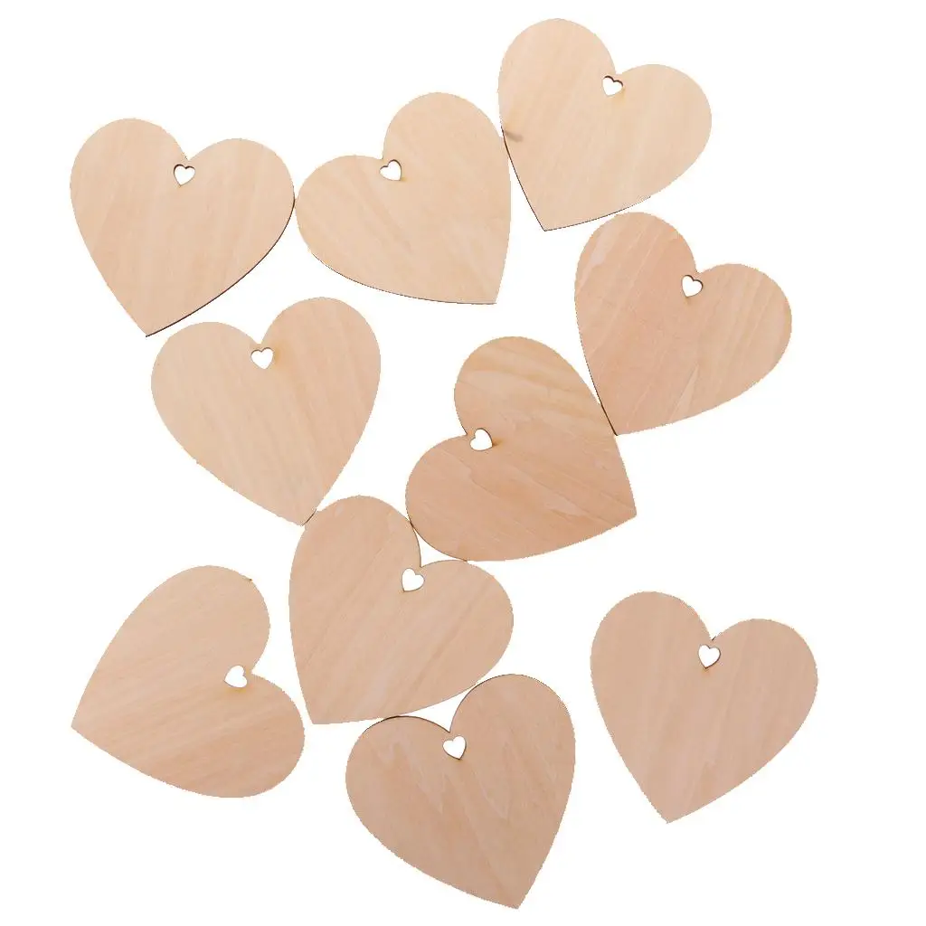 100Pcs Unfinished Natrual Wood Heart Basswood Slice Birthday Hanging Decors