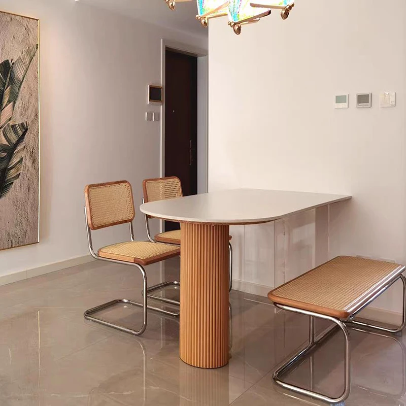 

Nordic Central Island solid Wood semicircle suspended Middle Island Table Design Pure White Rock Plate Acrylic Dining Table