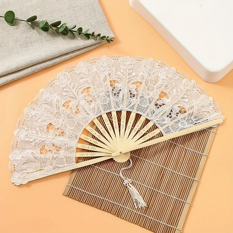 Элегантный винтажный складной веер с кружевной вышивкой и цветочным узором для женщин, идеальный праздничный подарок или украшение дома
