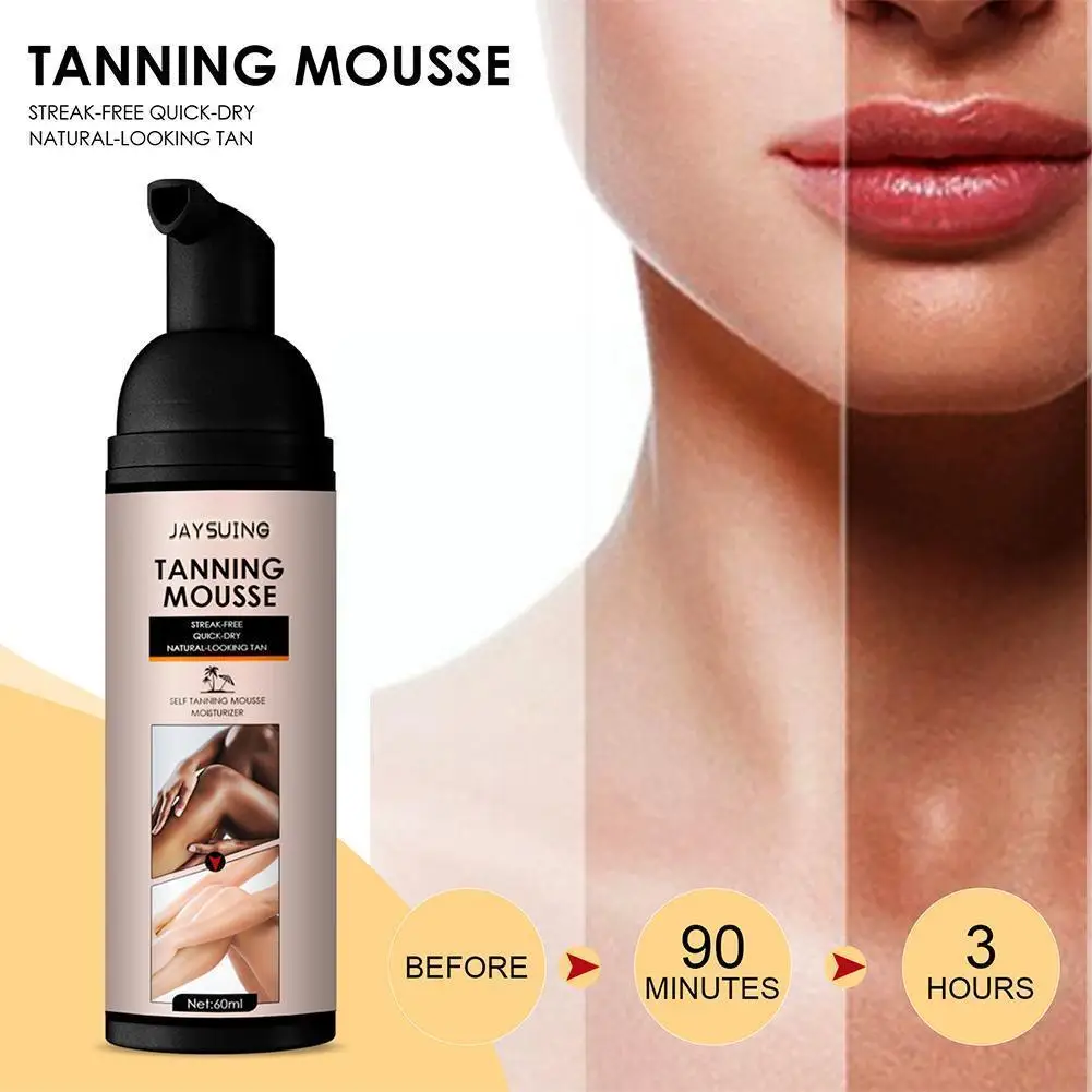 

60ml Self Tanning Mousse Spray Fast Body Face Self Color Wheat Fake Foundation Tanner Cream Solarium Sunless Makeup Tan Mak R4M6
