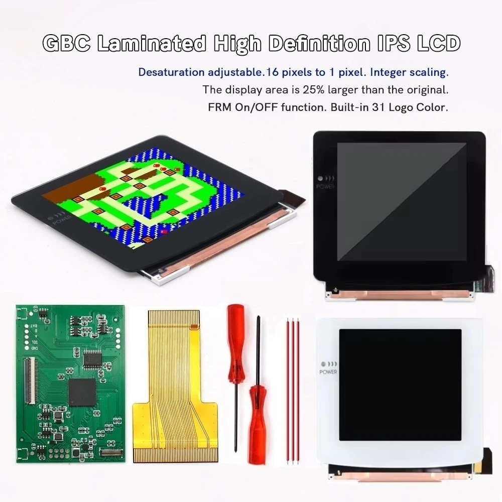 Фото Комплект LCD-дисплея Hispeedido 3.1 дюйма с ламинированным одинарным стеклом, меню OSD, ретро-пиксельный FRM Q5 IPS с подсветкой для GBC №1