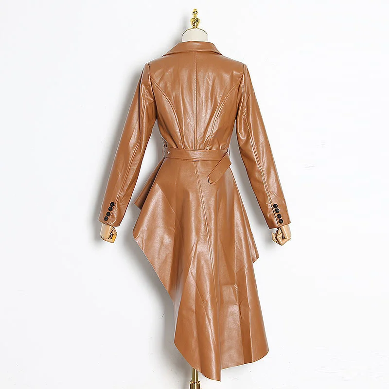 Женский кардиган из ПУ кожи с поясом на талии