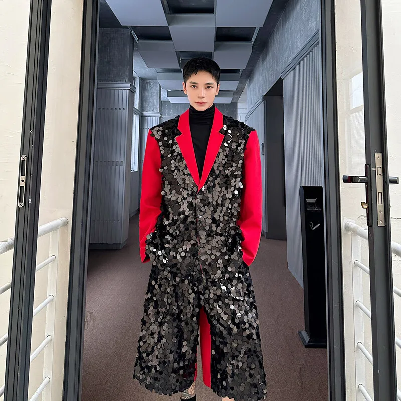 Мужской костюм в сценическом стиле с блестками и лацканами однобортный пиджак