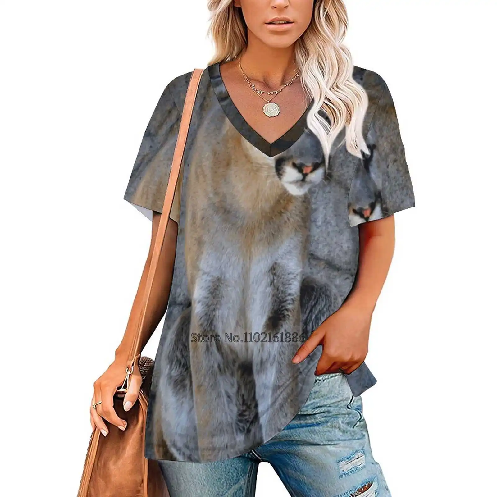 Женская футболка с коротким рукавом V-образным вырезом и молнией