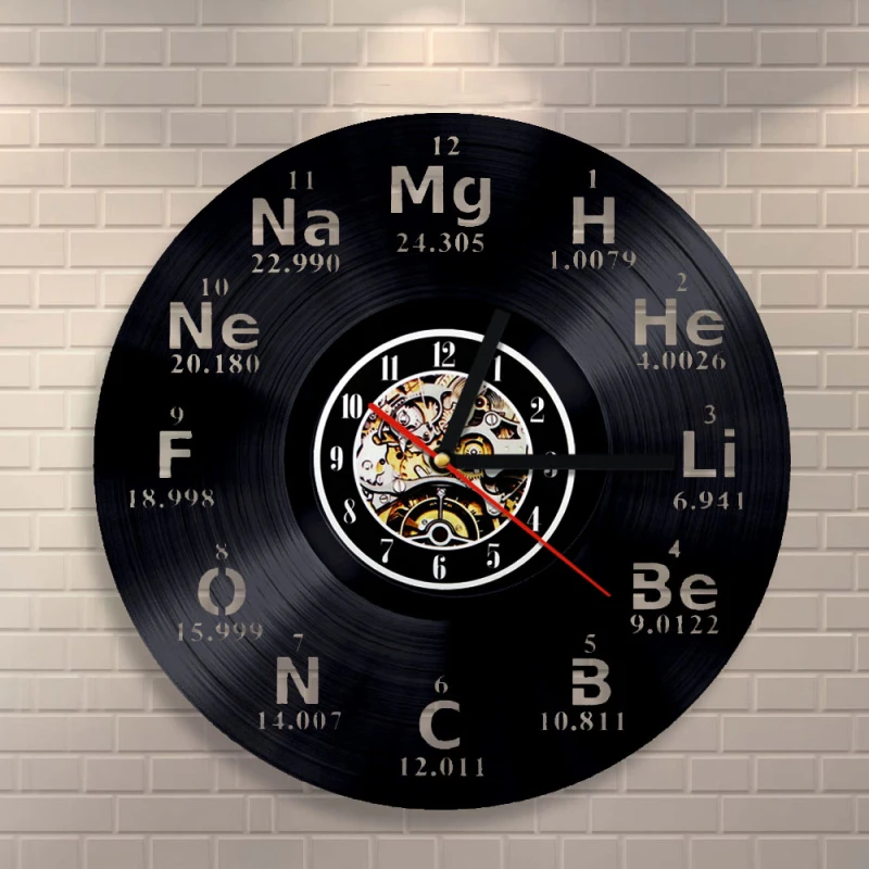 

Chemical Element Periodic Table Vinyl Record Wall Clock Science Chemistry Wall Art Vintage Wall Watch School Classroom Decor