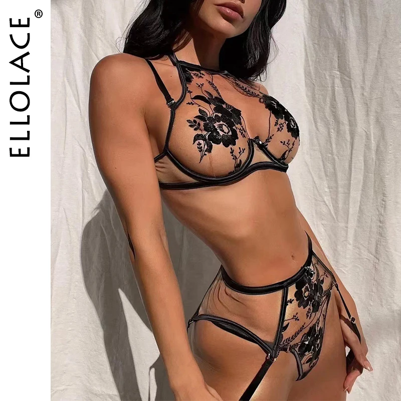 Ellolace Lingeries нарядное нижнее белье 3 предмета чувственные Эротические комплекты