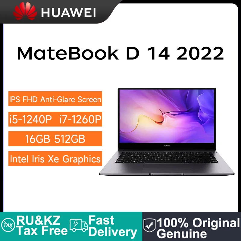

2022 HUAWEI MateBook D 14 Laptop 14 Inch IPS FHD Anti-Glare Screen Notebook i7-1260P 16GB 512GB Intel Iris Xe Graphics Netbook