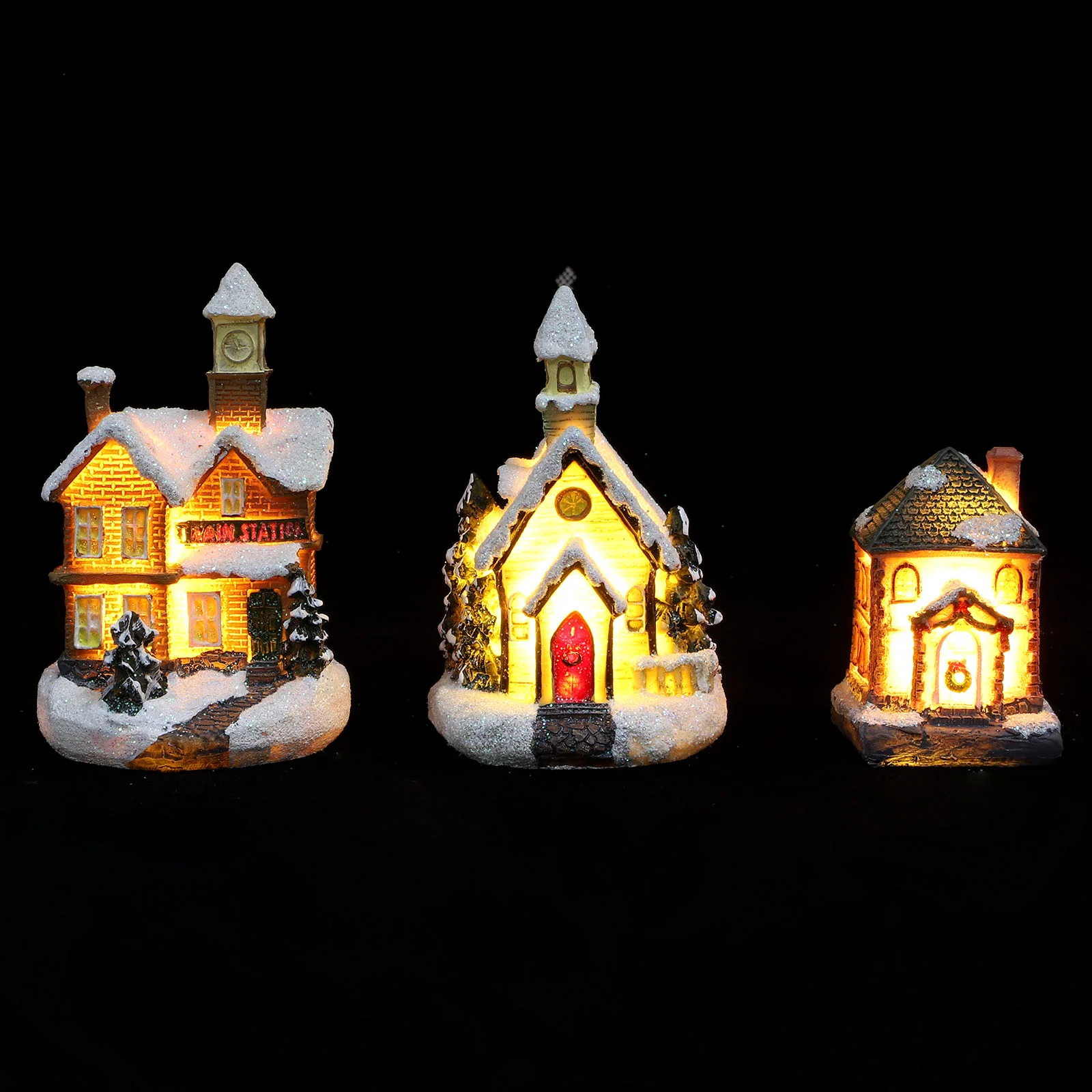

3Pcs Micro Luminous House Decor Christmas Desktop Adornment Chic Resin Craft