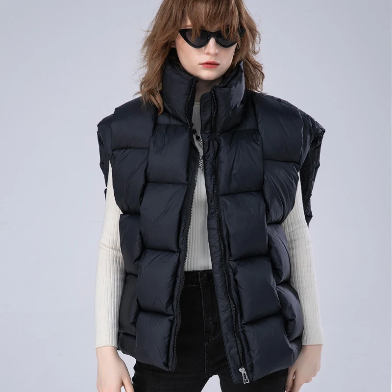 Autumn Winter Women's Weave sleeveless Vest Blue Turtleneck jacket Fashion Warm Cotton padded coat waist coat 2022 INKEO 2O306