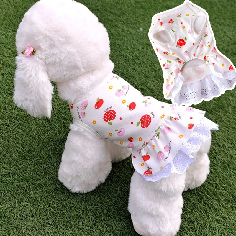 

Puppy Strawberry Skirts Pet Breathable Dress Cats Dogs Suspender Apple Print Dresses Dog Clothes Princess Skirt Pet Clothing