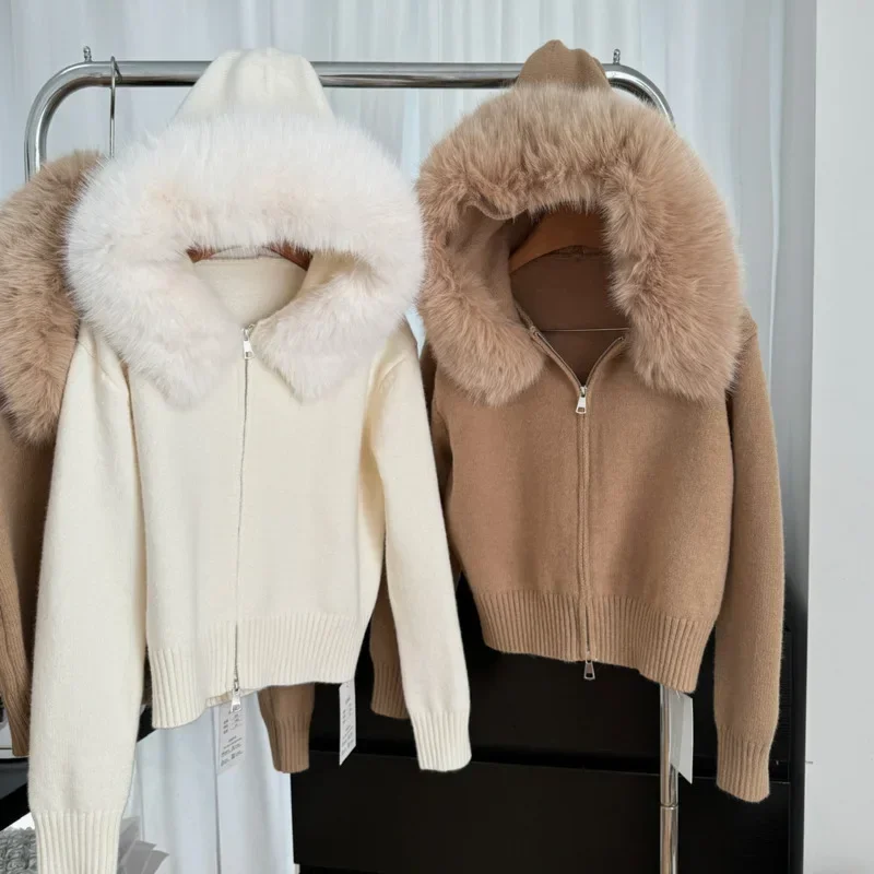 2024 осенне-зимняя одежда женский кашемировый кардиган свитер с капюшоном верхняя