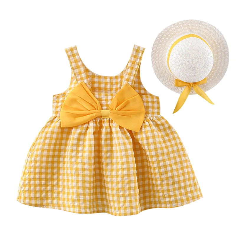 

2Piece Newborn Dresses Baby Girls Summer Clothes Set Fashion Red Plaid Sleeveless Cute Bow Cotton Princess Dress+Sunhat 2013-1