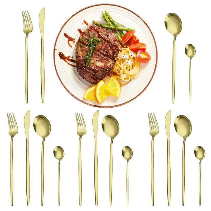 

16pcs Portable Lunch Silverware Set Polished Utensils Flatware Cutlery For Camping School Picnic Stainless Steel Tableware Set