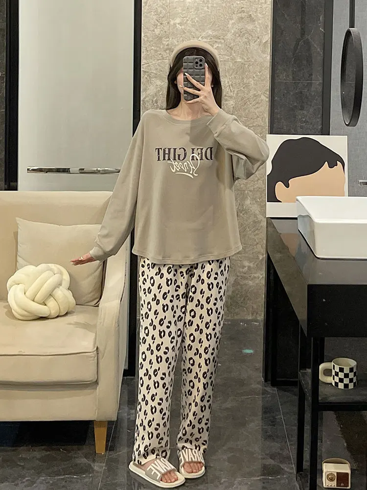 Pajamas Women Autumn and Winter 2023 New Double-sided Cotton Long sleeve Plus size Summer Internet Celebri Letters S... |
