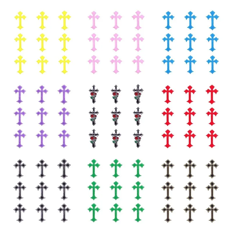

10Pcs Cross Thermal Embroided Patches Black Fusible Embroidery Patches Iron-on Clothes Hat Backpack Decoration Badges