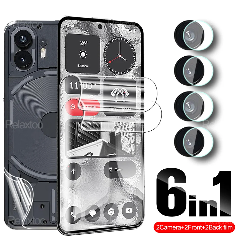 Стеклянная пленка 6 в 1 для камеры для телефона (2) Φ Гидрогелевая пленка NothingPhone 2 Two Phone2 A065 2023 6,7 дюймов защита для переднего и заднего экрана