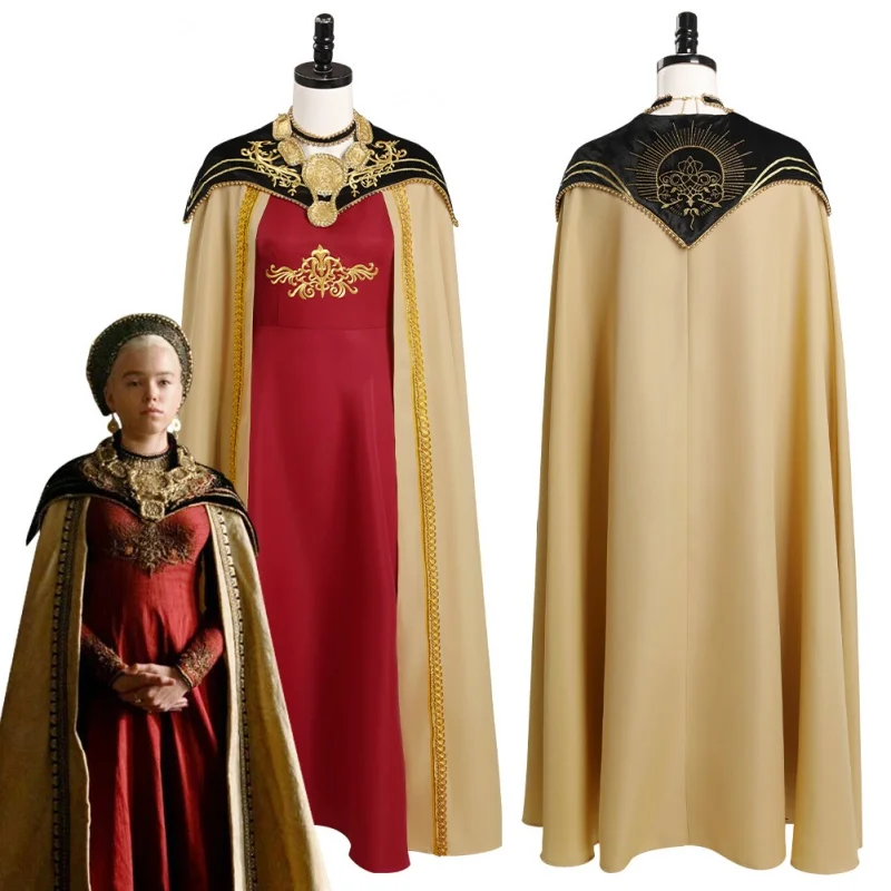 

House Of Cosplay The Dragon Costume Rhaenyra Necklace Earing Hat Outfits Women Halloween Party Clothes For Ladies Role Play New