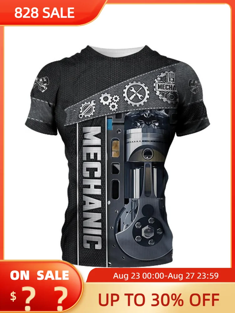 

Men's T-shirt 3d Printed Mechanical Tool Pattern Ordinary Short-sleeved High Street Fashion Streetwear Tees Tops Men's Clothing