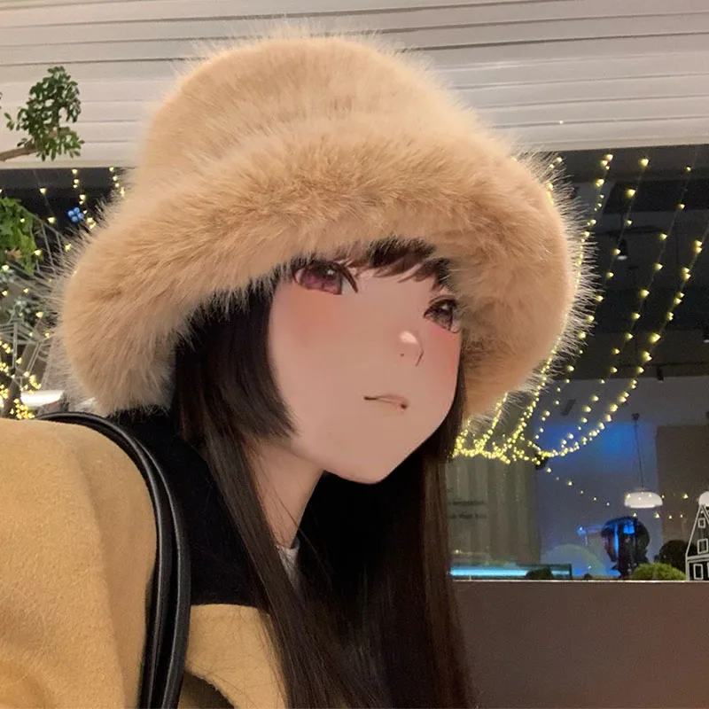 

Панама из искусственного меха Y2k, пушистая женская теплая плотная устойчивая к холоду шапка, Женская Роскошная осенне-зимняя Рыбацкая шапка, шлем цвета хаки 56-58 см