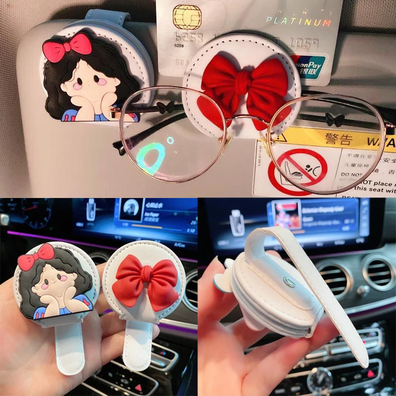 

Disney Multifunctional Glasses Clip for Car Sunshade Bracket Cartoon Snow White PU Leather Storage Sunglasses Clip Toys Gifts