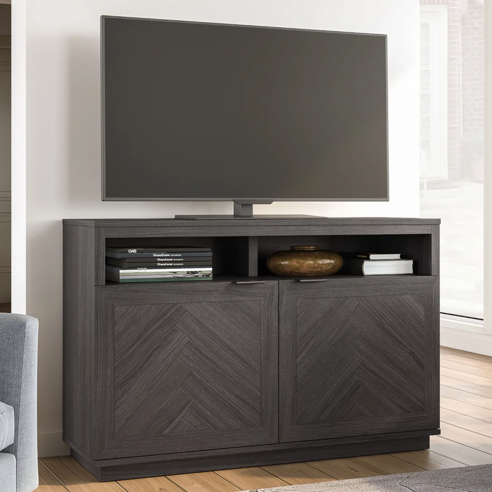 

Herringbone TV Stand for TVs Up To 55”, Wood Laminate,Gray,16.62 X 46.00 X 30.25 Inches