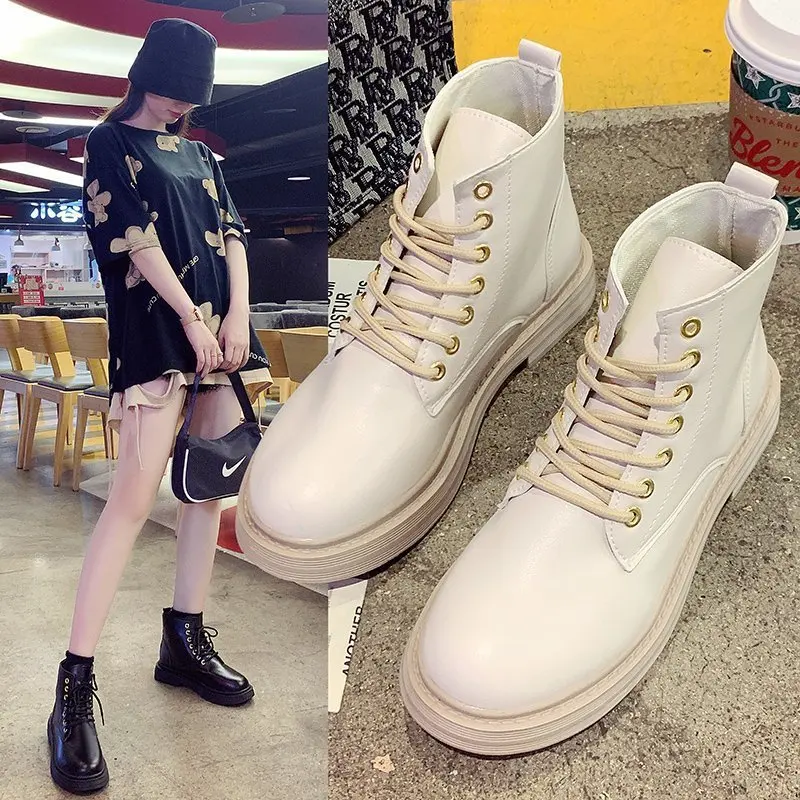 2022 Soft PU Leather Ankle Boots Women Platform Motorcycle Booties Female Autumn Winter Shoes Warm Plush Goth Thick Short Boots