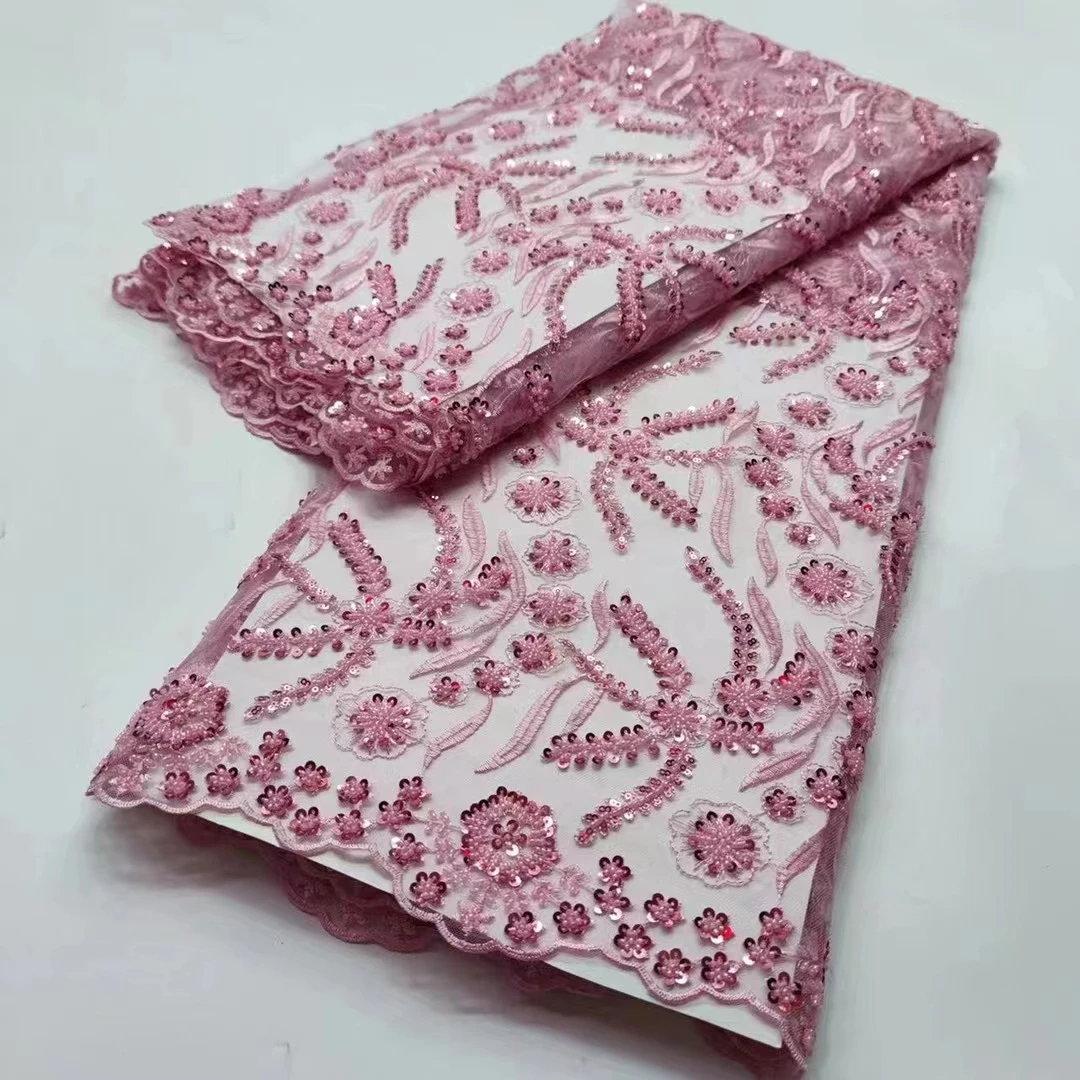 Горячая Популярная мода Африканское вышитое бисером Сетчатое кружево 516-4